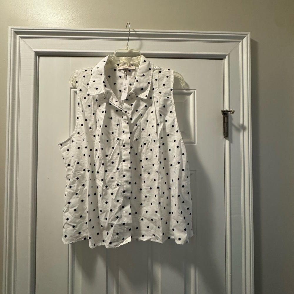 LOFT White and Black Polka Dot Sleeveless Blouse